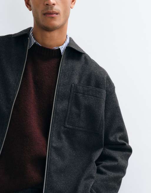 ASOS DESIGN zip overshirt with wool in gray, 4 of 5