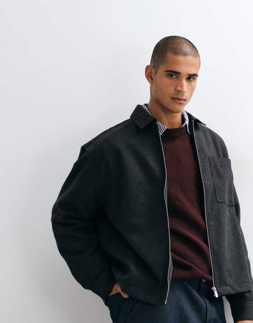 ASOS DESIGN zip overshirt with wool in grey, 5 of 5