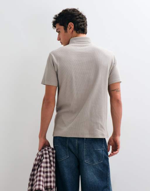 ASOS DESIGN zip polo in grey waffle, 4 of 5