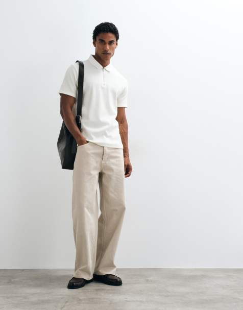 ASOS DESIGN zip polo in khaki waffle - view 1