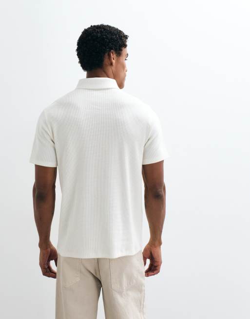 ASOS DESIGN zip polo in khaki waffle, 4 of 5