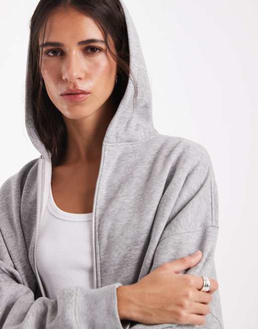 ASOS DESIGN zip through brushback hoodie in gray heather , 2 of 4