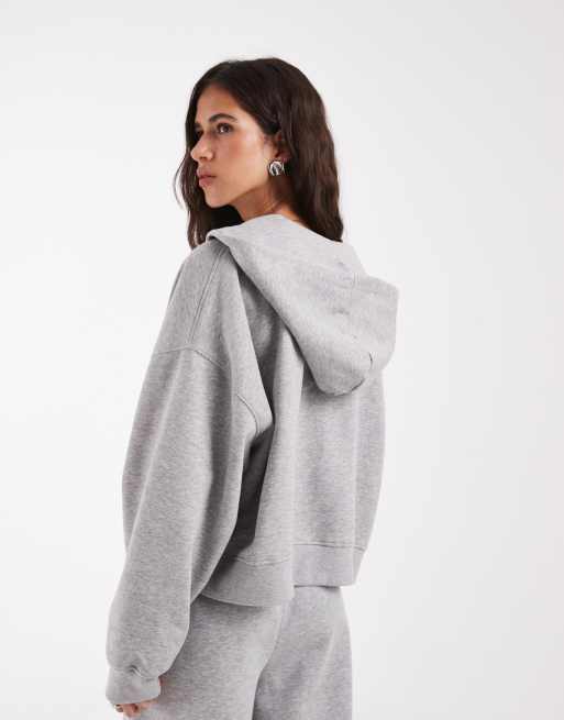 ASOS DESIGN zip through brushback hoodie in gray heather , 4 of 4