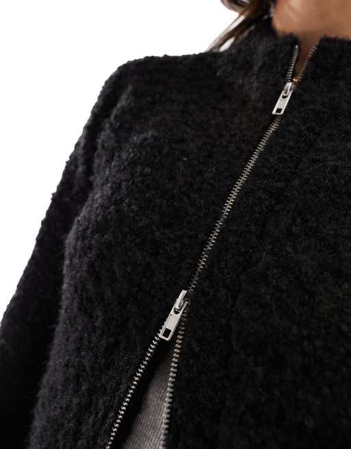 ASOS DESIGN zip through cardigan in fluffy yarn in black - part of a set, 2 of 4
