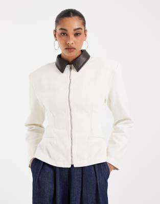 Asos Design Zip Through Cinched Jacket In White