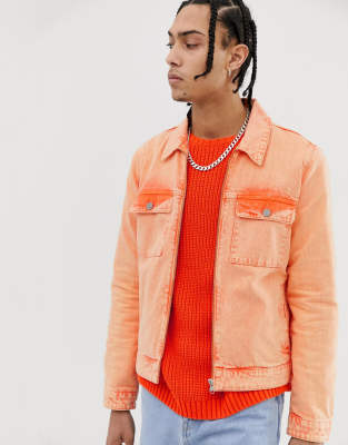 neon orange denim jacket