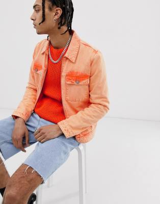 neon orange denim jacket