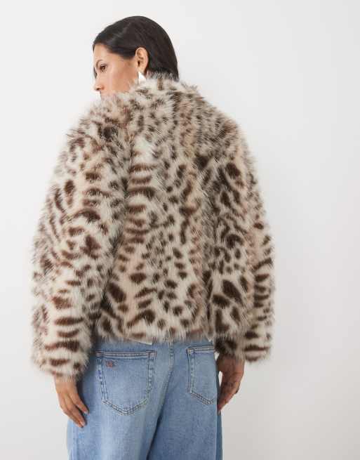 ASOS DESIGN zip through faux fur bomber jacket in cheetah, 3 of 4