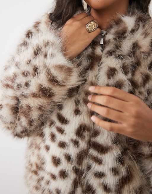 ASOS DESIGN zip through faux fur bomber jacket in cheetah, 4 of 4