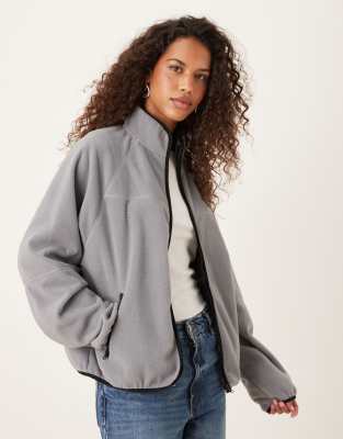 Asos Design Zip Through Fleece In Gray