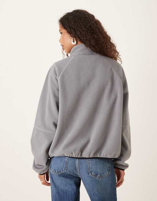 ASOS DESIGN zip through fleece in charcoal with black binding, 2 of 4