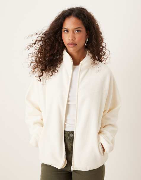 ASOS DESIGN zip through fleece in cream - view 1
