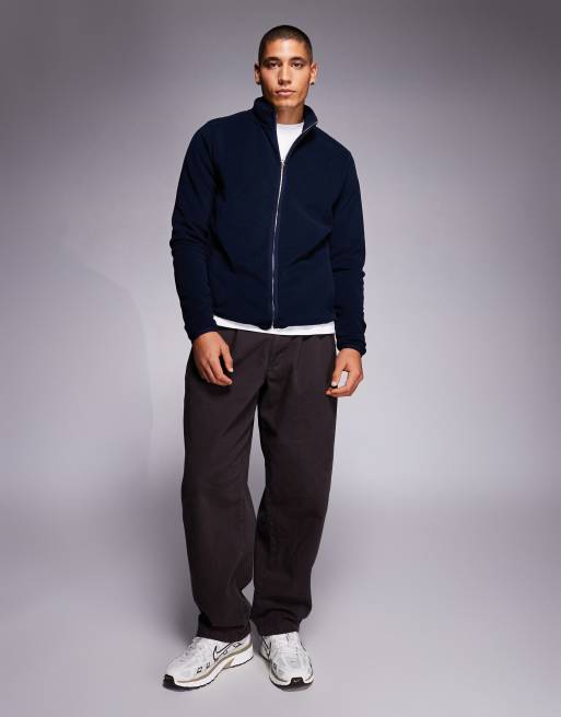 ASOS DESIGN zip through fleece jacket in navy, 2 of 5