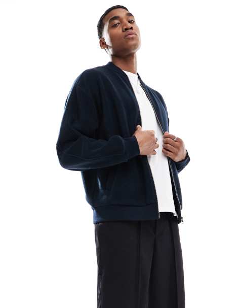 ASOS DESIGN zip through fleece shacket in navy - view 1