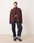 [ASOS DESIGN] ASOS DESIGN zip through funnel neck borg and knit mix fleece in deep plum-Purple XS Plum