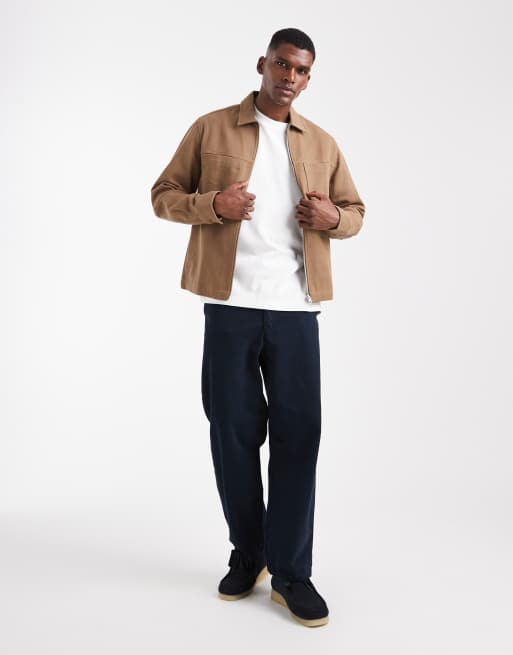 ASOS DESIGN zip through heavyweight cotton twill overshirt in brown, 3 of 5