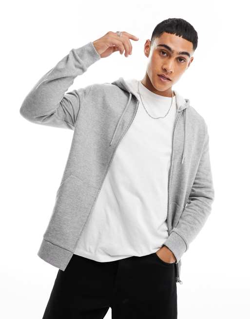 ASOS DESIGN zip through hoodie in gray heather