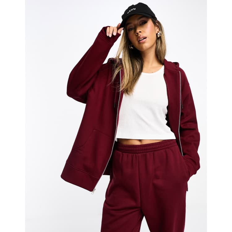 ASOS DESIGN zip through hoodie in maroon | ASOS