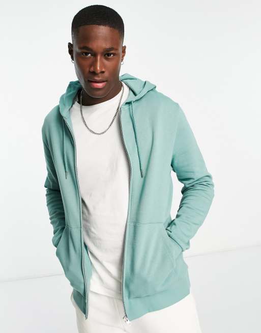 ASOS DESIGN zip through hoodie in oil blue