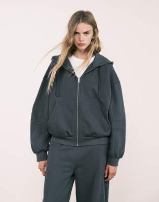 Asos Design Zip Through Hoodie With Balloon Sleeves In Gray