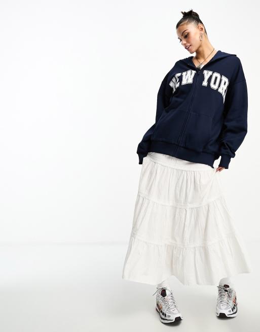 ASOS DESIGN oversized hoodie in off white with New York city skyline print