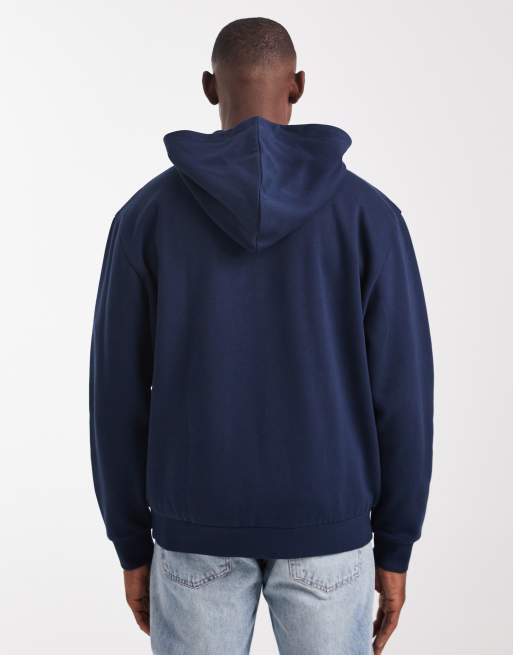 ASOS DESIGN zip through hoodie with print in navy, 3 of 5