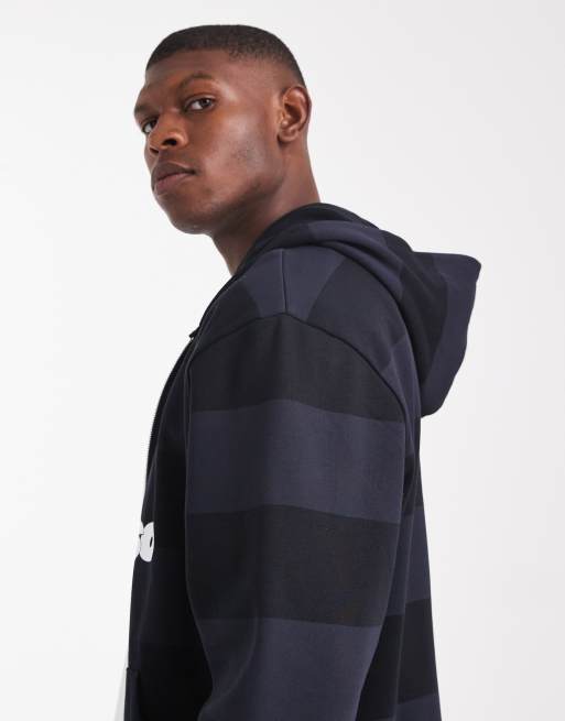 ASOS DESIGN zip through hoodie with print in striped navy, 5 of 5