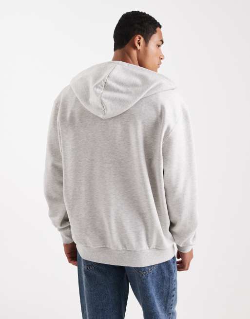 ASOS DESIGN zip through hoodie with street print in ice marl, 3 of 5