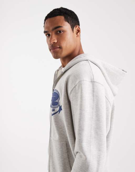 ASOS DESIGN zip through hoodie with street print in ice marl