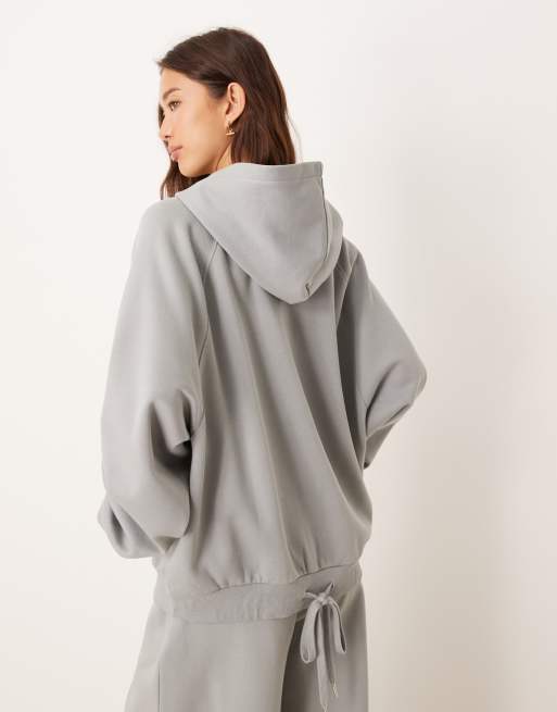 ASOS DESIGN zip through hoodie with tie hem in dusky blue (part of a set), 2 of 4