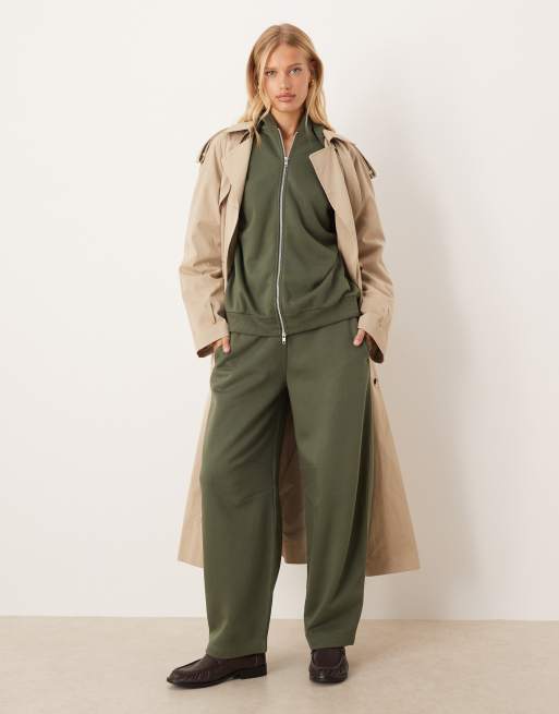 ASOS DESIGN zip through hoodie with tie hem in khaki (part of a set), 2 of 4