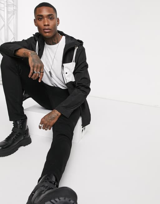 ASOS DESIGN zip through jacket with white panel in black ASOS