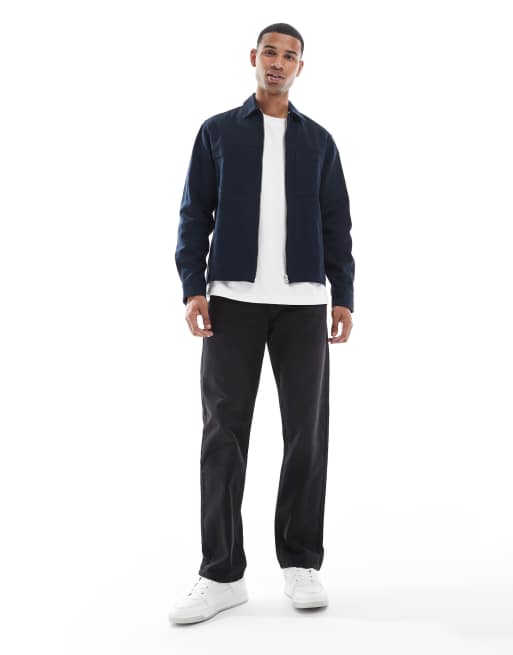 ASOS DESIGN zip-through overshirt in navy, 3 of 5