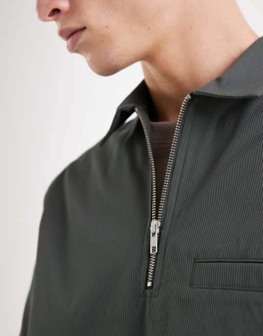 ASOS DESIGN zip through relaxed overhead shirt in khaki (part of a set), 5 of 5