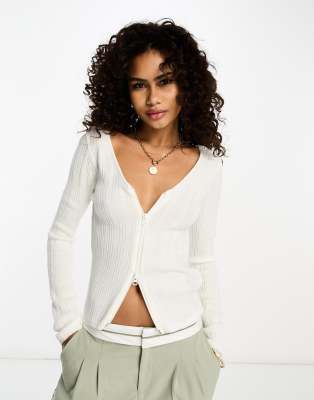 ASOS DESIGN zip through rib cardigan in cream