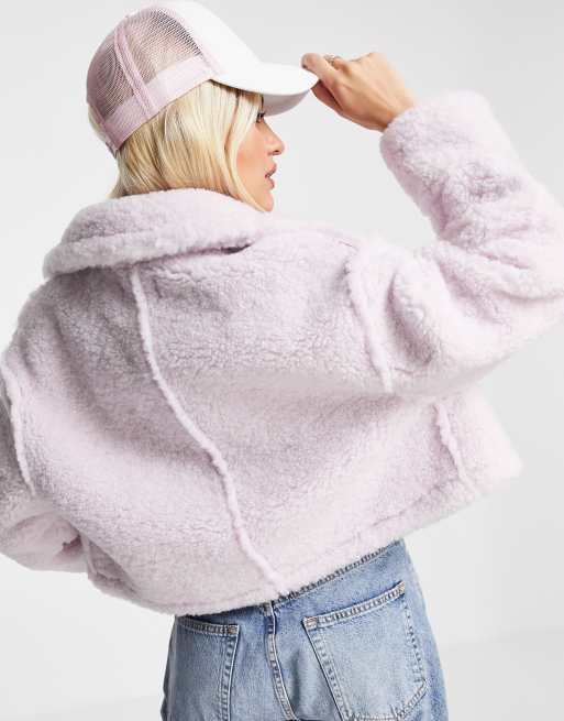 ASOS DESIGN zip through teddy jacket in lilac
