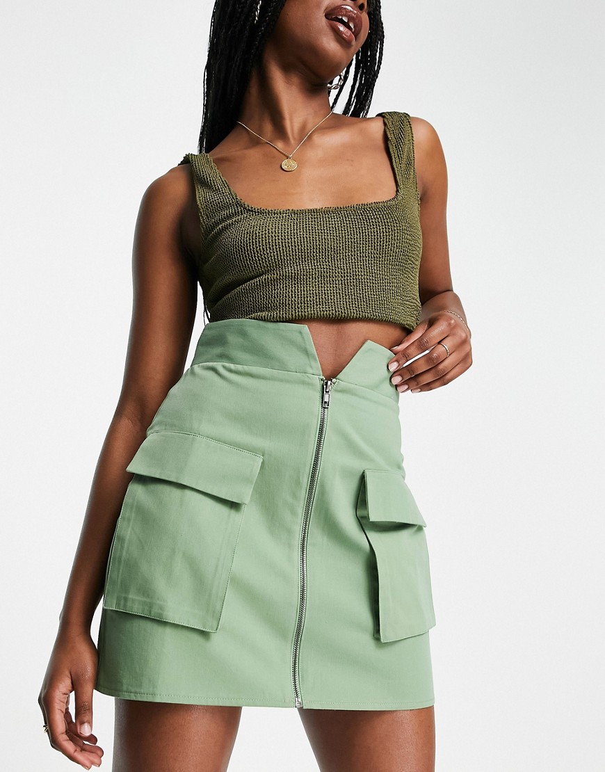 ASOS DESIGN zip through utility mini skirt in green
