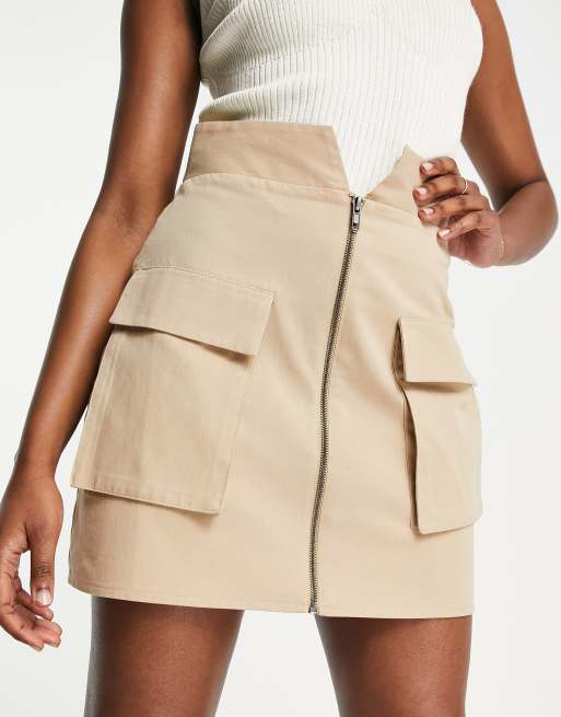 Beige zip skirt sale