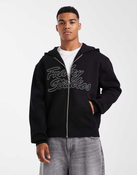 ASOS DESIGN zip through with embroidery in black - view 1