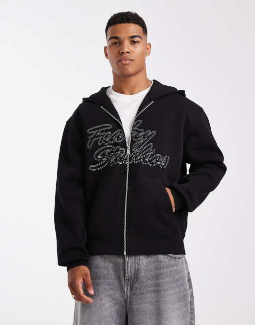 ASOS DESIGN zip through with embroidery in black