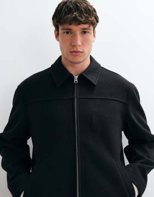 ASOS DESIGN zip through wool look jacket in black, 2 of 5