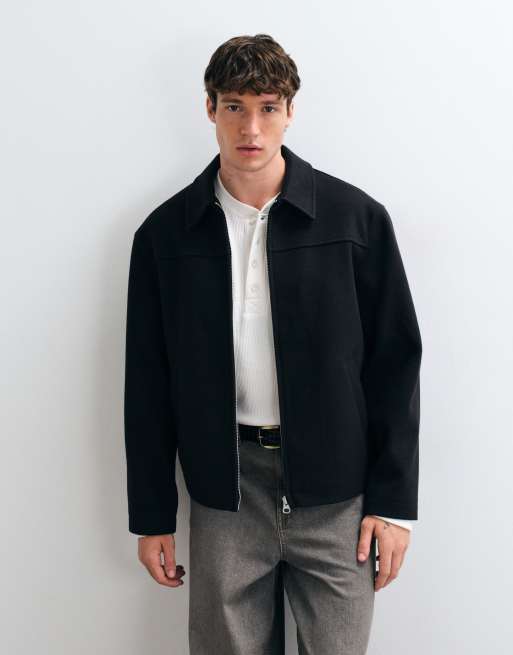 ASOS DESIGN zip through wool look jacket in black, 5 of 5