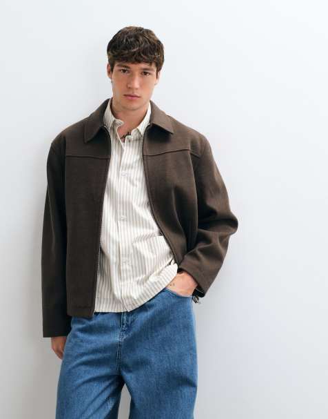 ASOS DESIGN zip through wool look jacket in brown - view 1