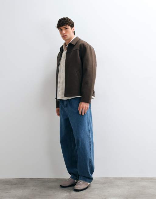 ASOS DESIGN zip through wool look jacket in brown, 2 of 5