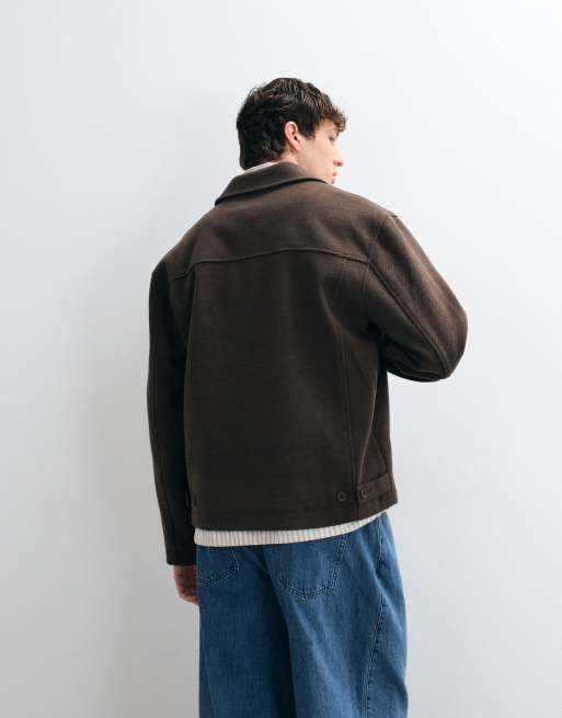ASOS DESIGN zip through wool look jacket in brown, 3 of 5