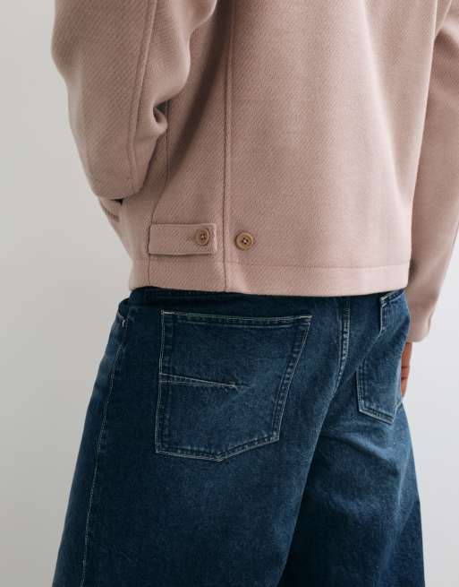 ASOS DESIGN zip through wool look jacket in light pink, 3 of 5