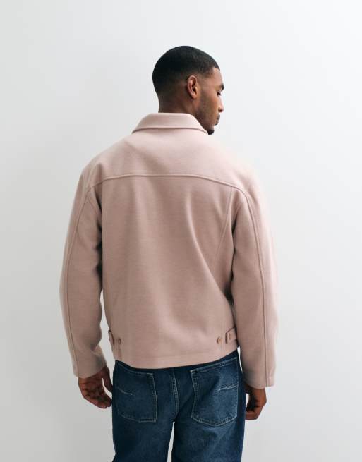 ASOS DESIGN zip through wool look jacket in light pink, 4 of 5