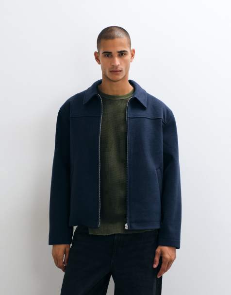 ASOS DESIGN zip through wool look jacket in navy - view 1
