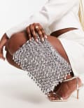 [ASOS DESIGN] ASOS DESIGN zip top clutch bag in all over beads in silver No Size SILVER