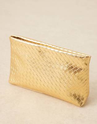 Asos Design Zip Top Clutch Bag In Gold
